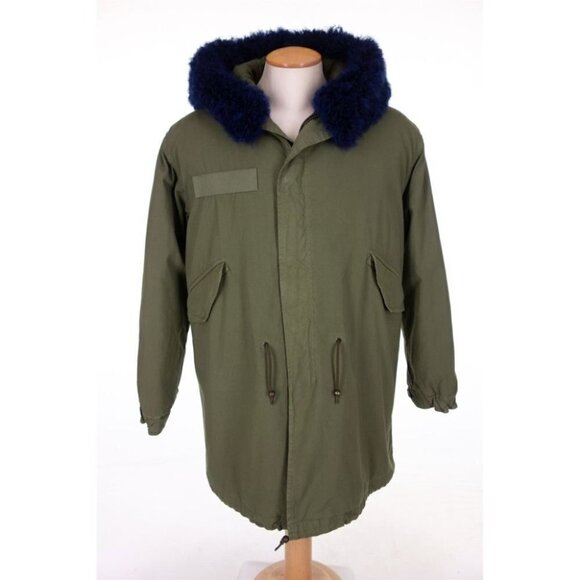 MR & MRS ITALY New Army Parka Quilt Alpaca Fur Mens S Blue France - Picture 1 of 12